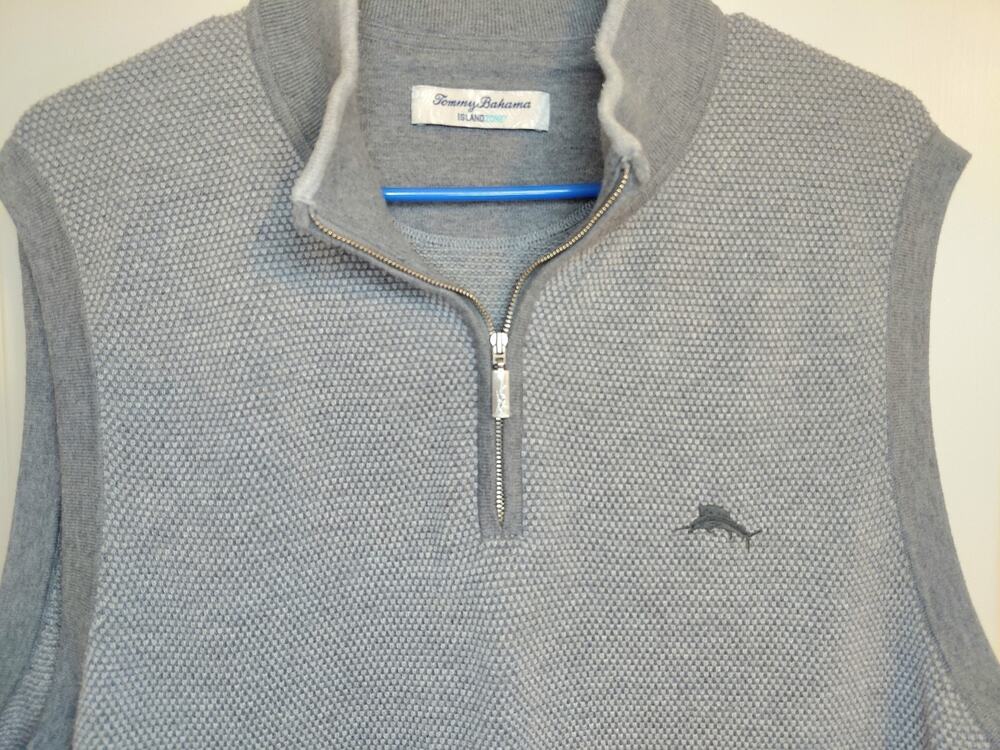 Tommy Bahama IslandZone Coolside Quarter-Zip Vest Grey Knit Mens XL Golf Preppy
